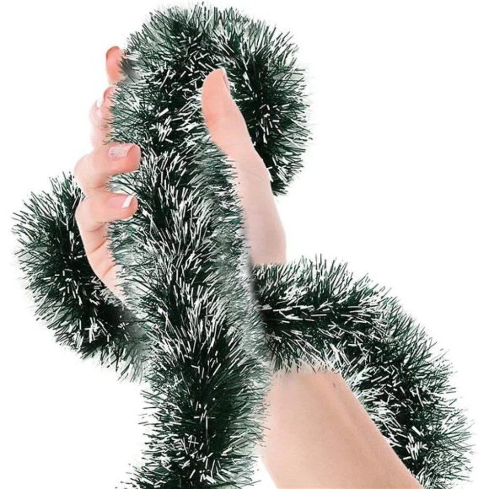 Christmas Tree Pine Green Frost Tip Tinsel Garland Snowy Metallic Streamers